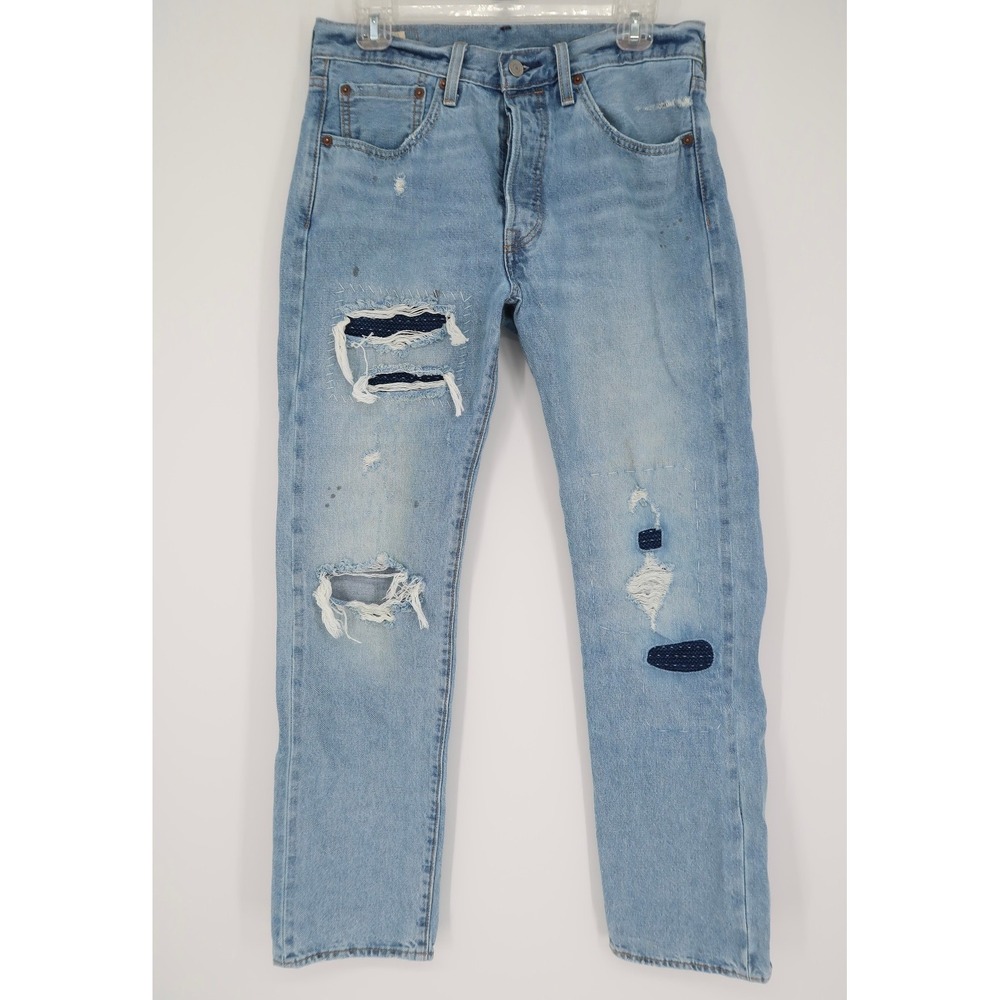 Levis‎ 501 150th Anniversary Selvedge Distressed Patchwork Lightwash Jeans 31x32